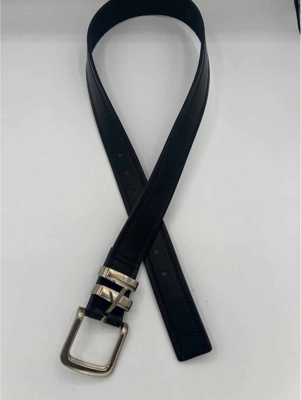 Women's Black Genuine Leather Belt Size 36 with Silver Buckle